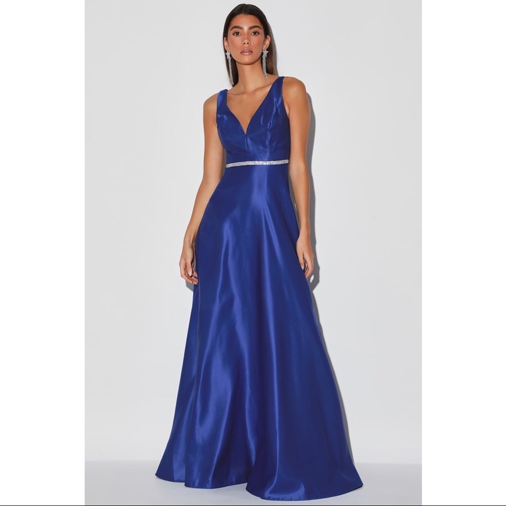 NWT Royal Blue Rhinestone Ball Gown XS